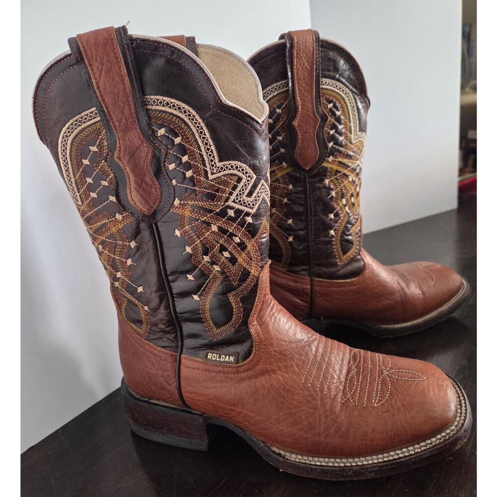 Roldan Leather Cowboy Boots Western Square Toe Brown Size 25- 6 Mens / 8 Womens